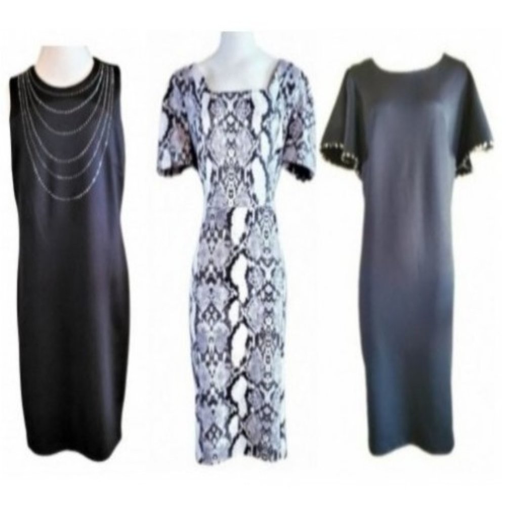NEW Alessandra Belle Lot 3 Black White Gray Snakeskin Dress Lot Size 8 10 NWOT